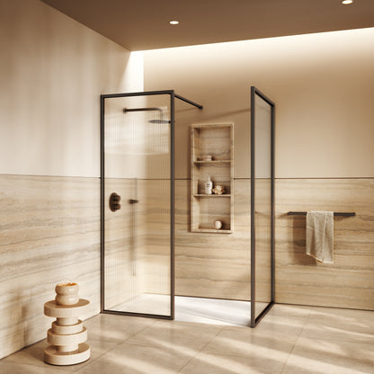 Opulence Fluted Glass Complete Walk In Shower Enclosure Deep Bronze - Kit B