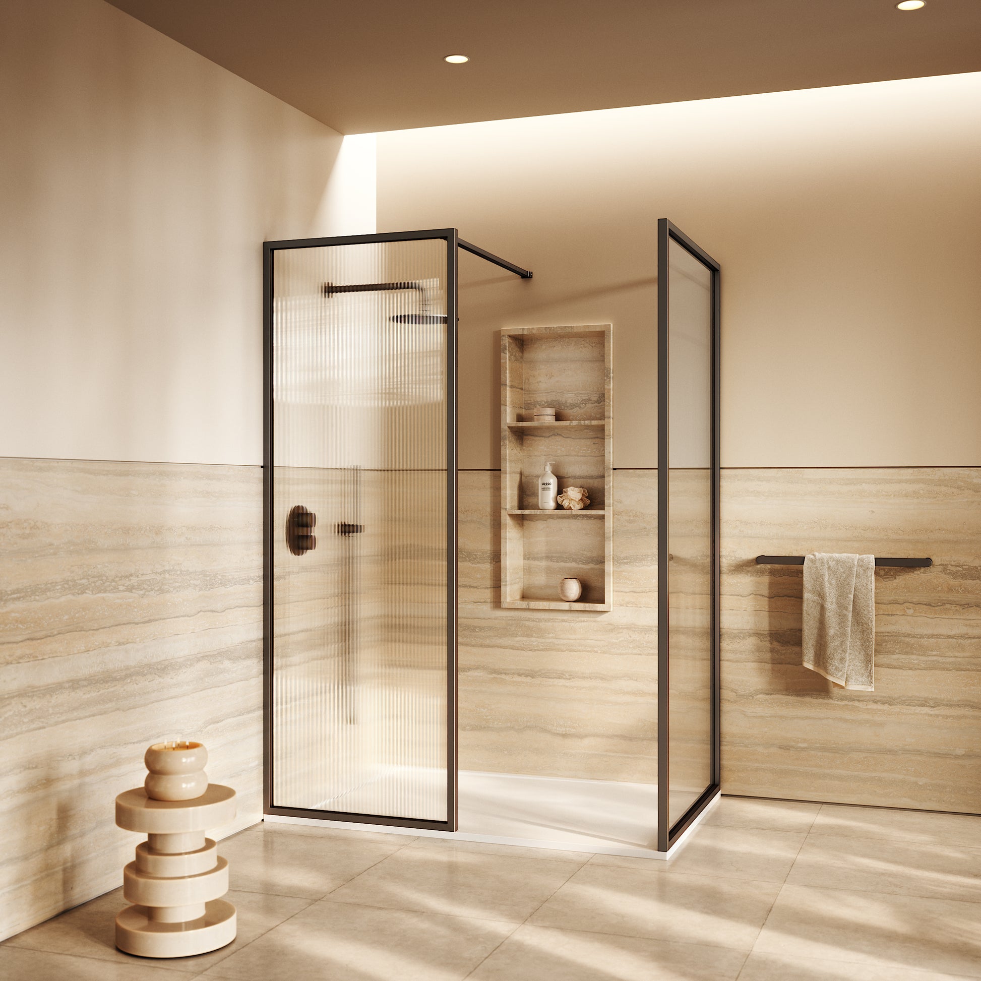 Opulence Fluted Glass Complete Walk In Shower Enclosure Deep Bronze - Kit B