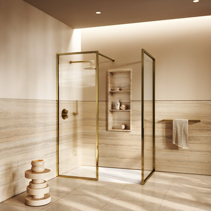 Opulence Fluted Glass Complete Walk In Shower Enclosure Polished Brass - Kit B