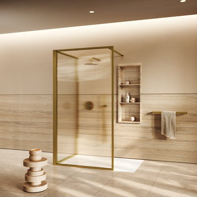 Opulence Brushed Gold Complete Walk In Shower Enclosure - KIT C - All Sizes