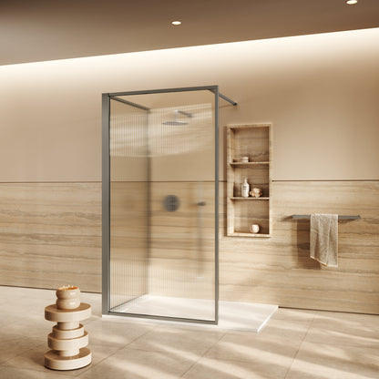 Opulence Fluted Glass Complete Walk In Shower Enclosure Brushed Stainless - Kit C