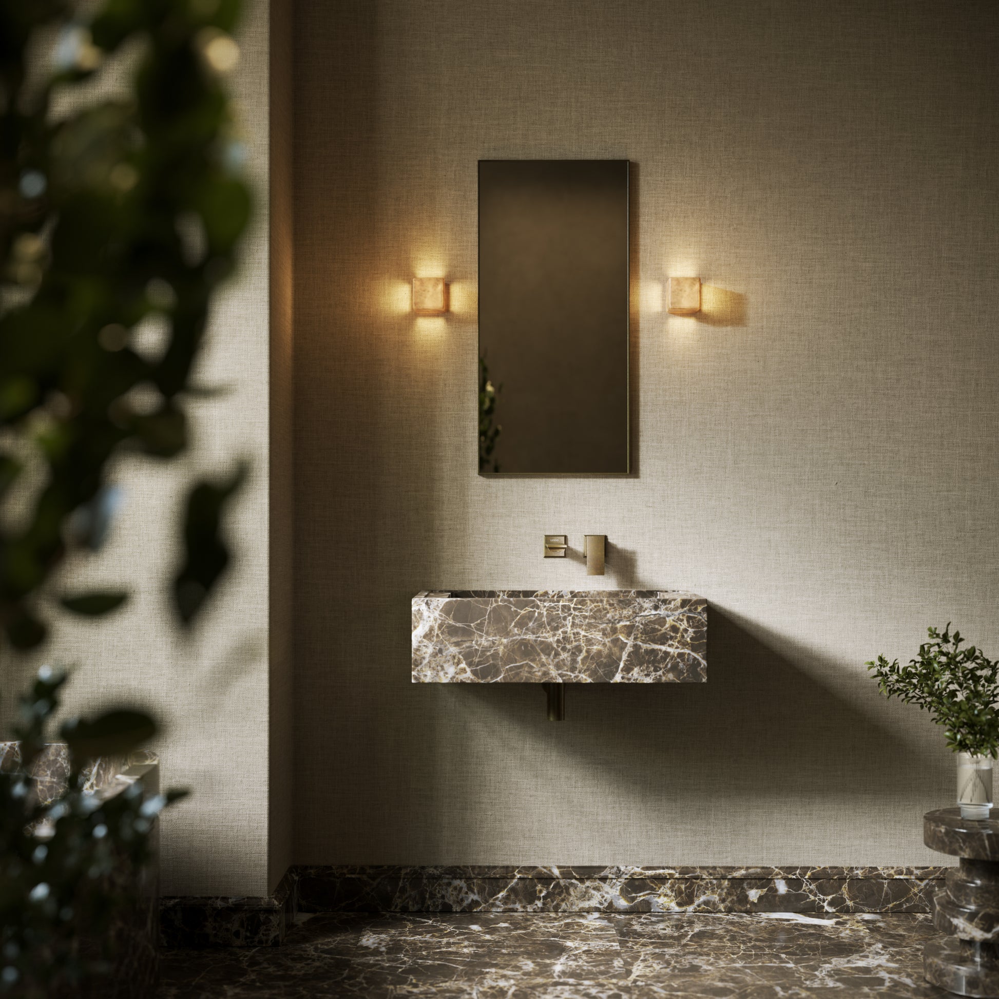 Patino Dark Emperador Marble Wall Hung Basin 700mm