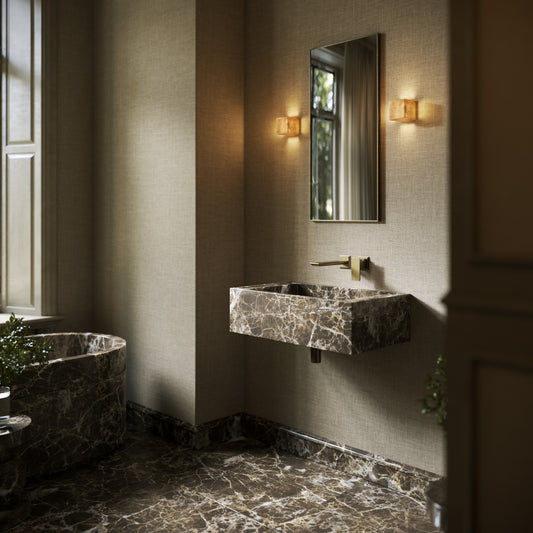 Patino Dark Emperador Marble Wall Hung Basin 700mm