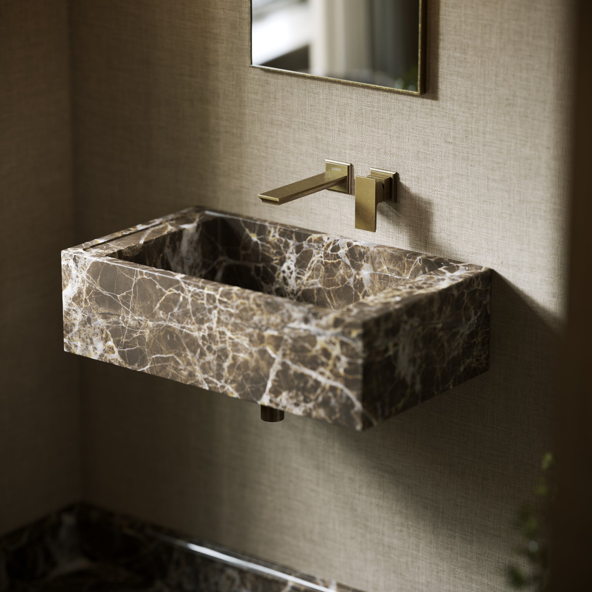Patino Dark Emperador Marble Wall Hung Basin 700mm