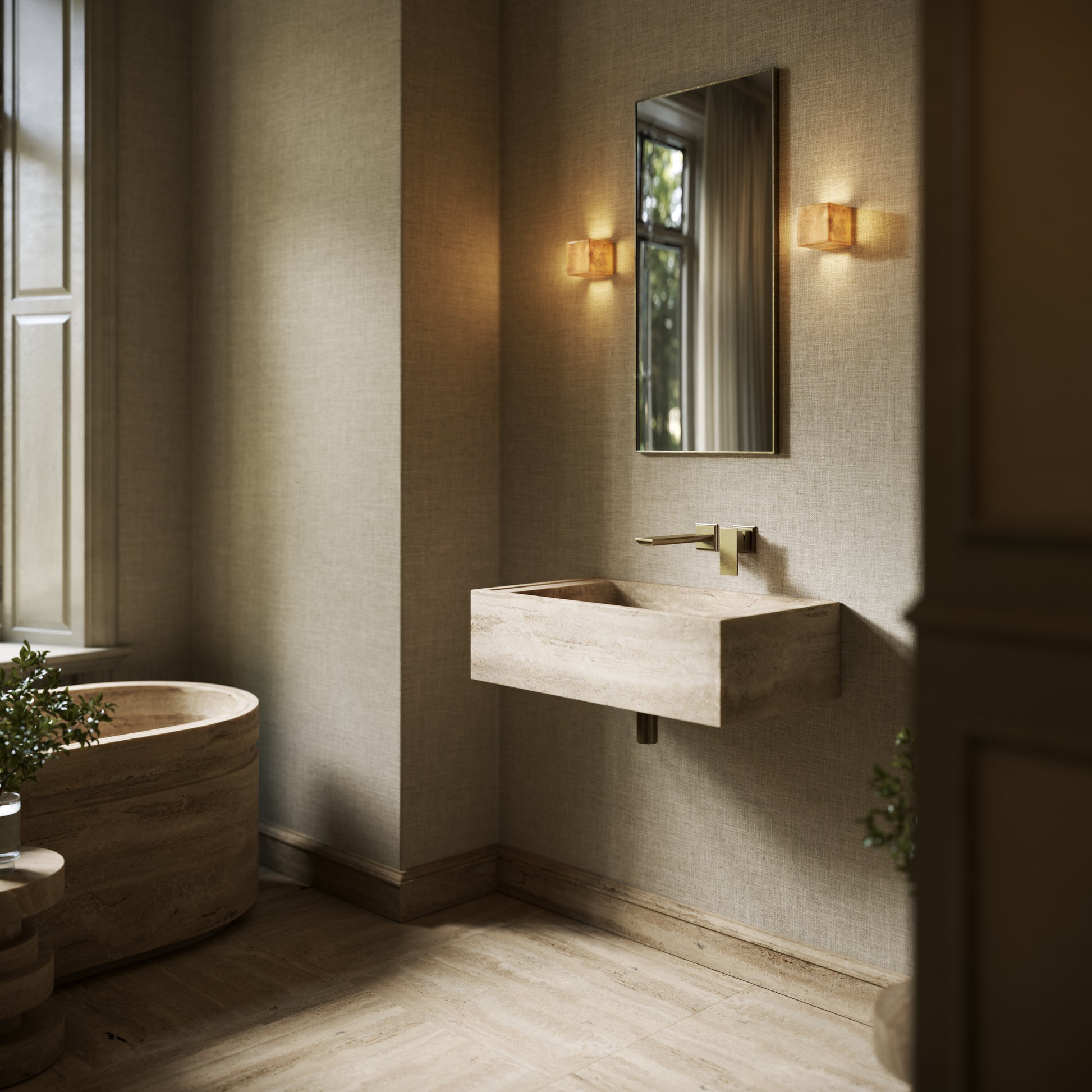 Patino Travertine Stone Wall Hung Basin 700mm