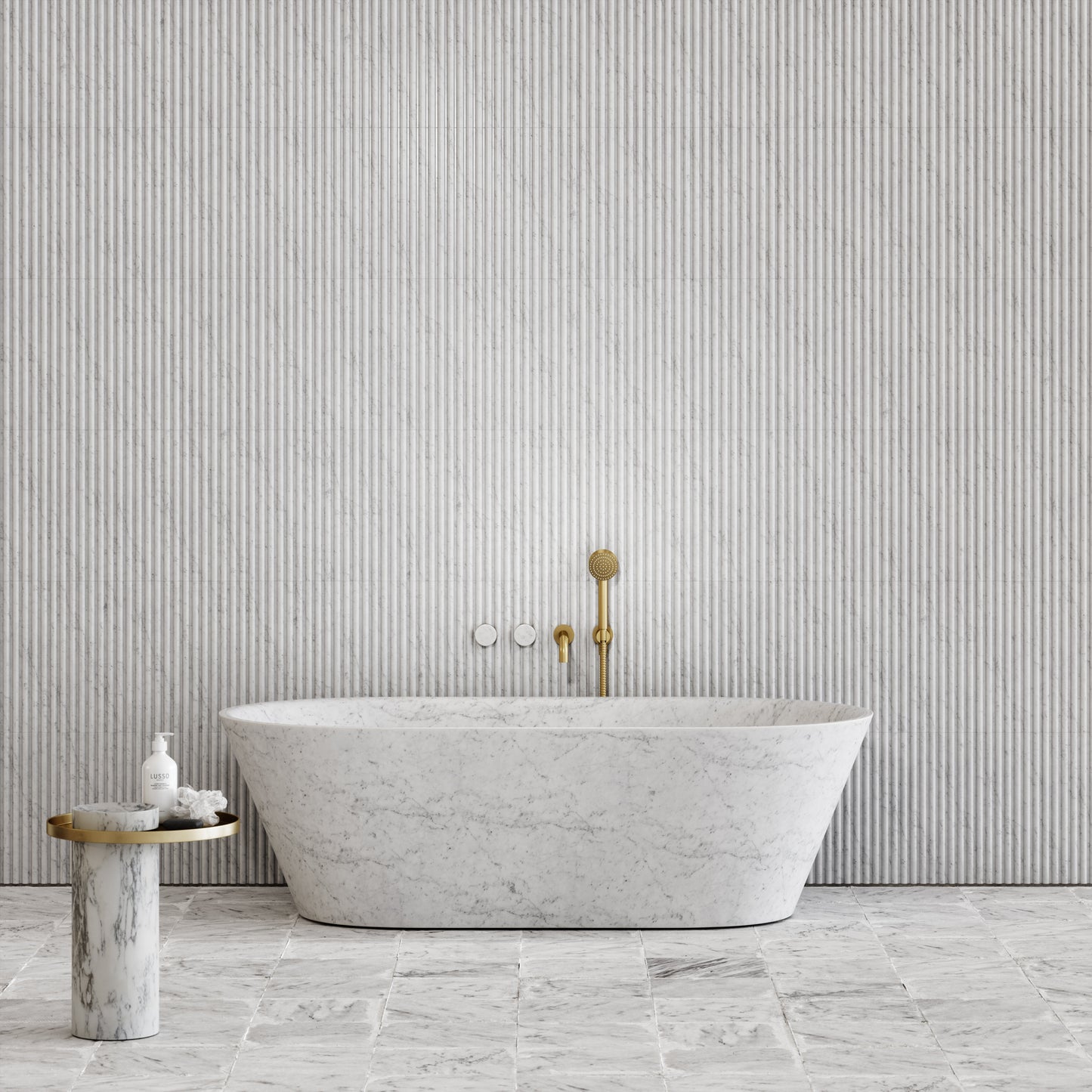Porto Wall Mounted Bath Filler (Brushed Gold & Carrara Marble)
