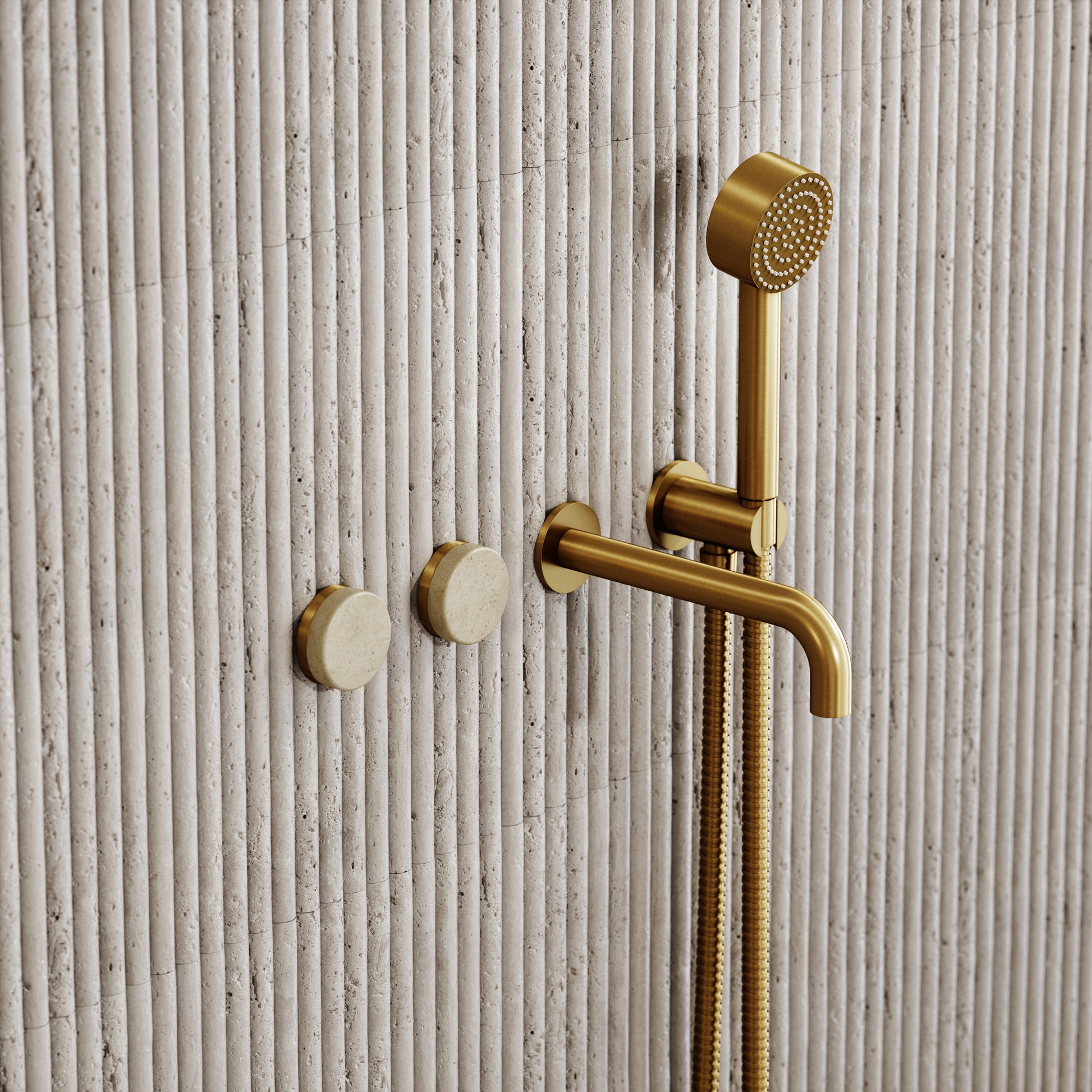 Porto Wall Mounted Bath Filler (Brushed Gold & Crema Marfil Marble)