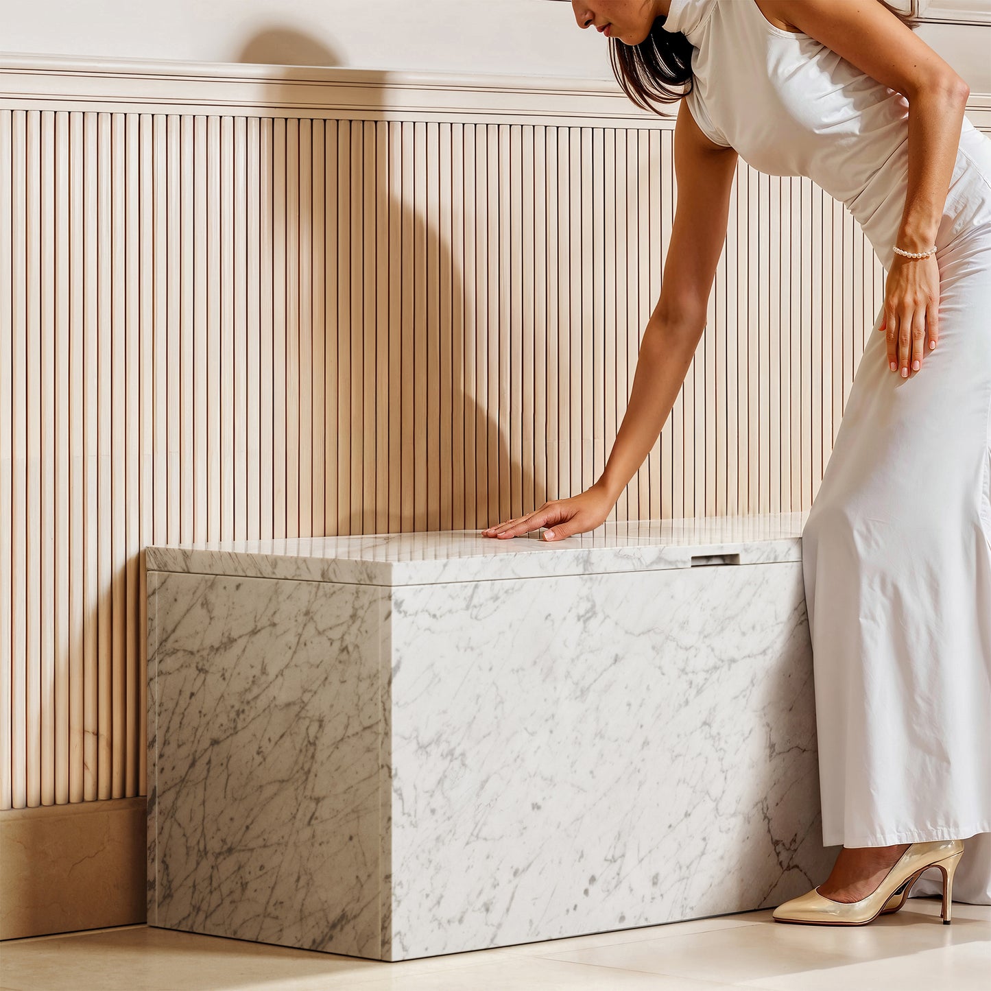 Carrara Marble Ottoman Storage Box 1000mm