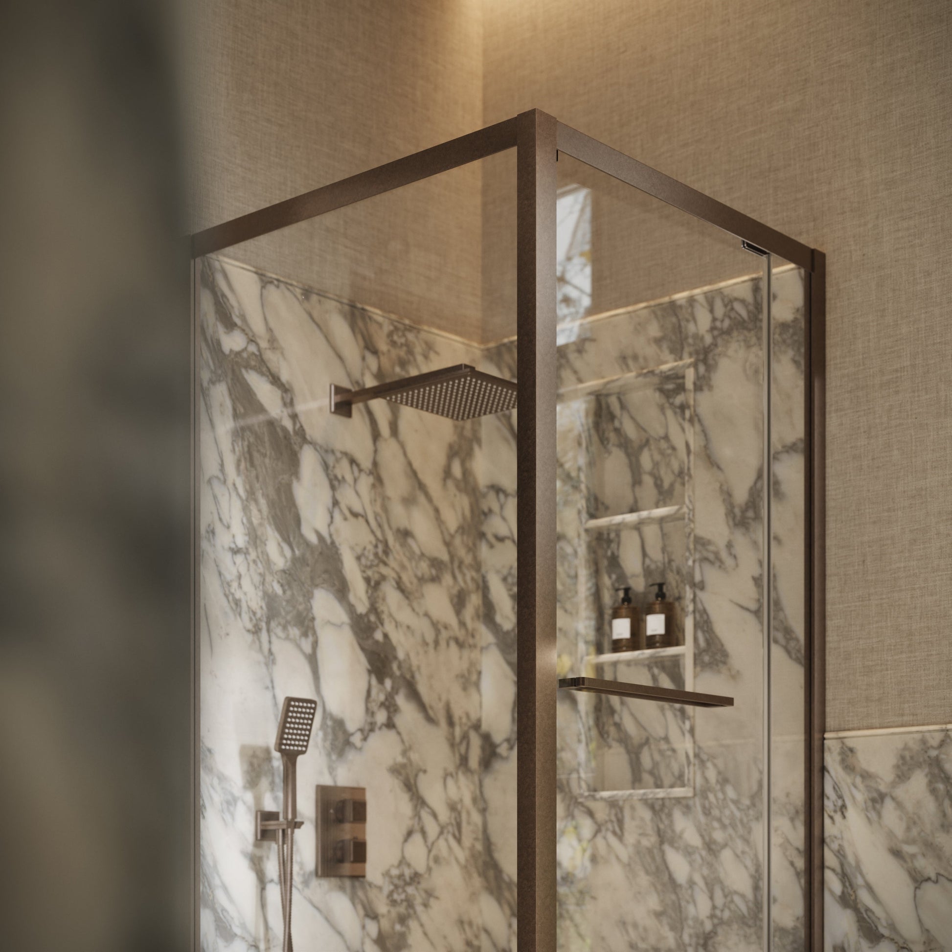 Reve Sidesway Aged Bronze Shower Screen 900mm