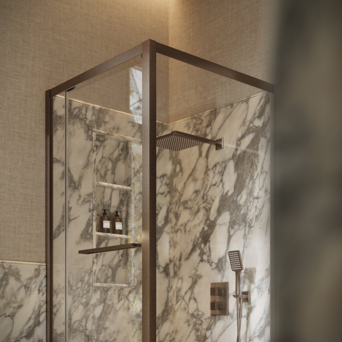 Reve Sidesway Aged Bronze Shower Screen 900mm