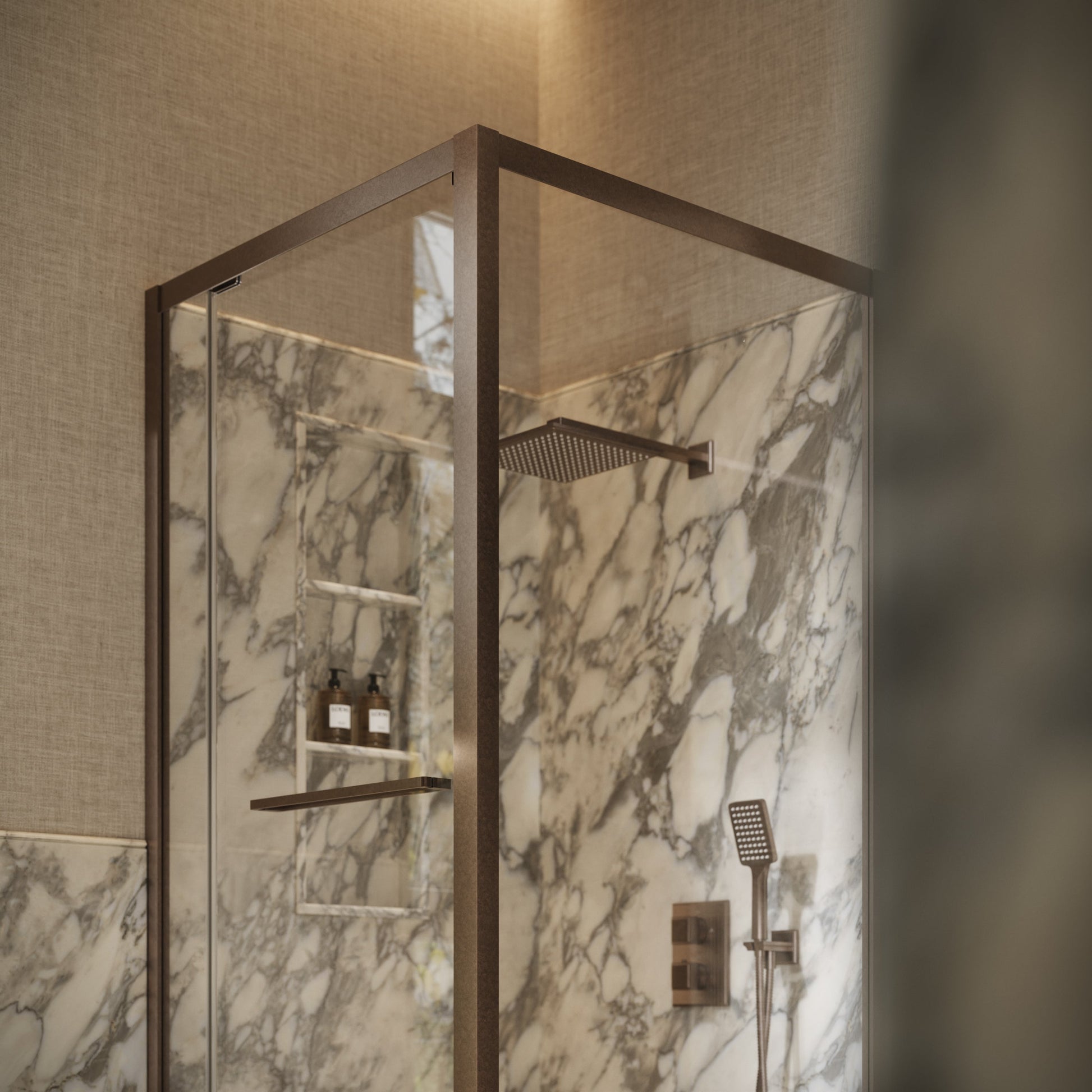 Reve Sidesway Aged Bronze Shower Screen 900mm