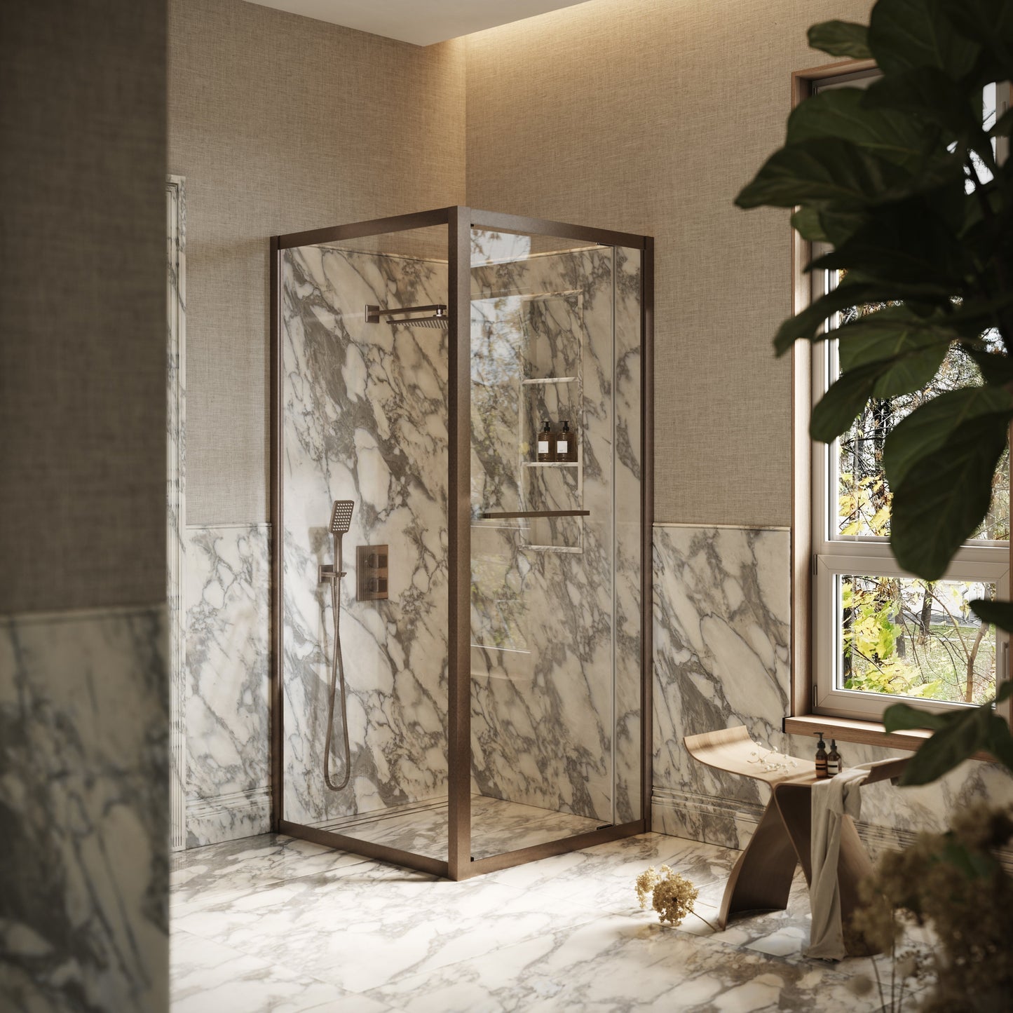 Reve Sidesway Aged Bronze Shower Screen 900mm