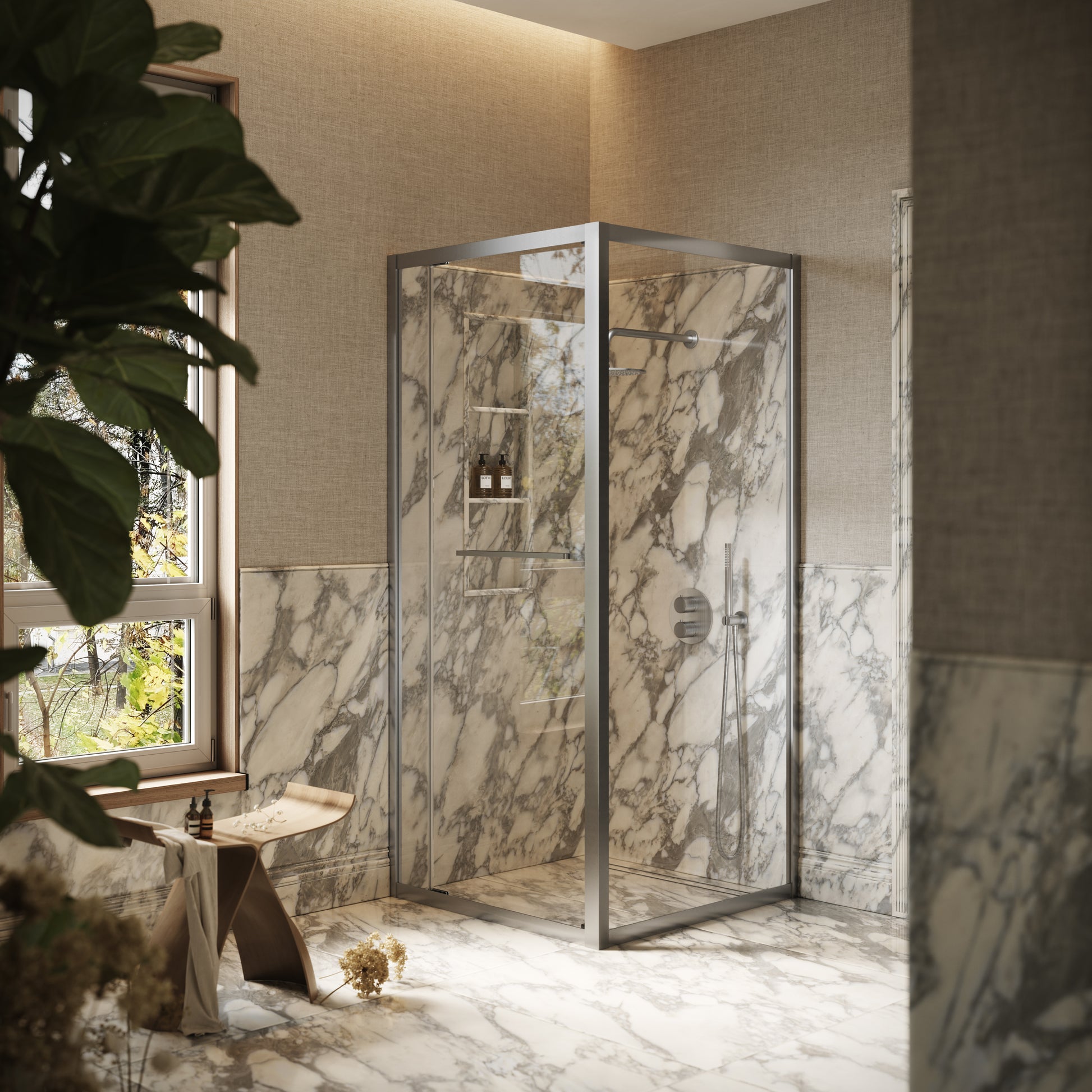 Reve Sidesway Brushed Stainless Shower Enclosure 900mm