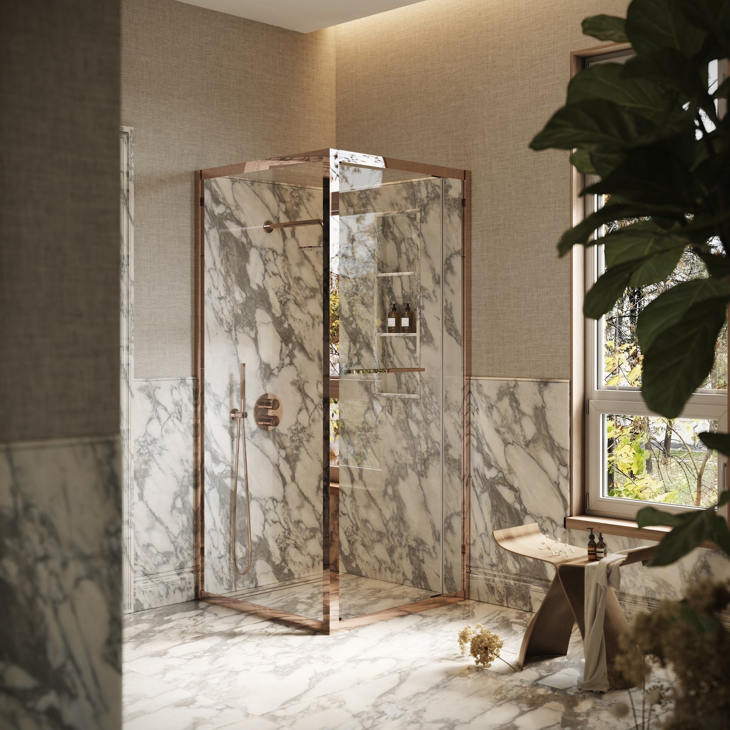 Reve Sidesway Rose Gold Shower Enclosure 900mm