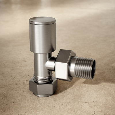 Brushed Stainless Round Angled Radiator Valves