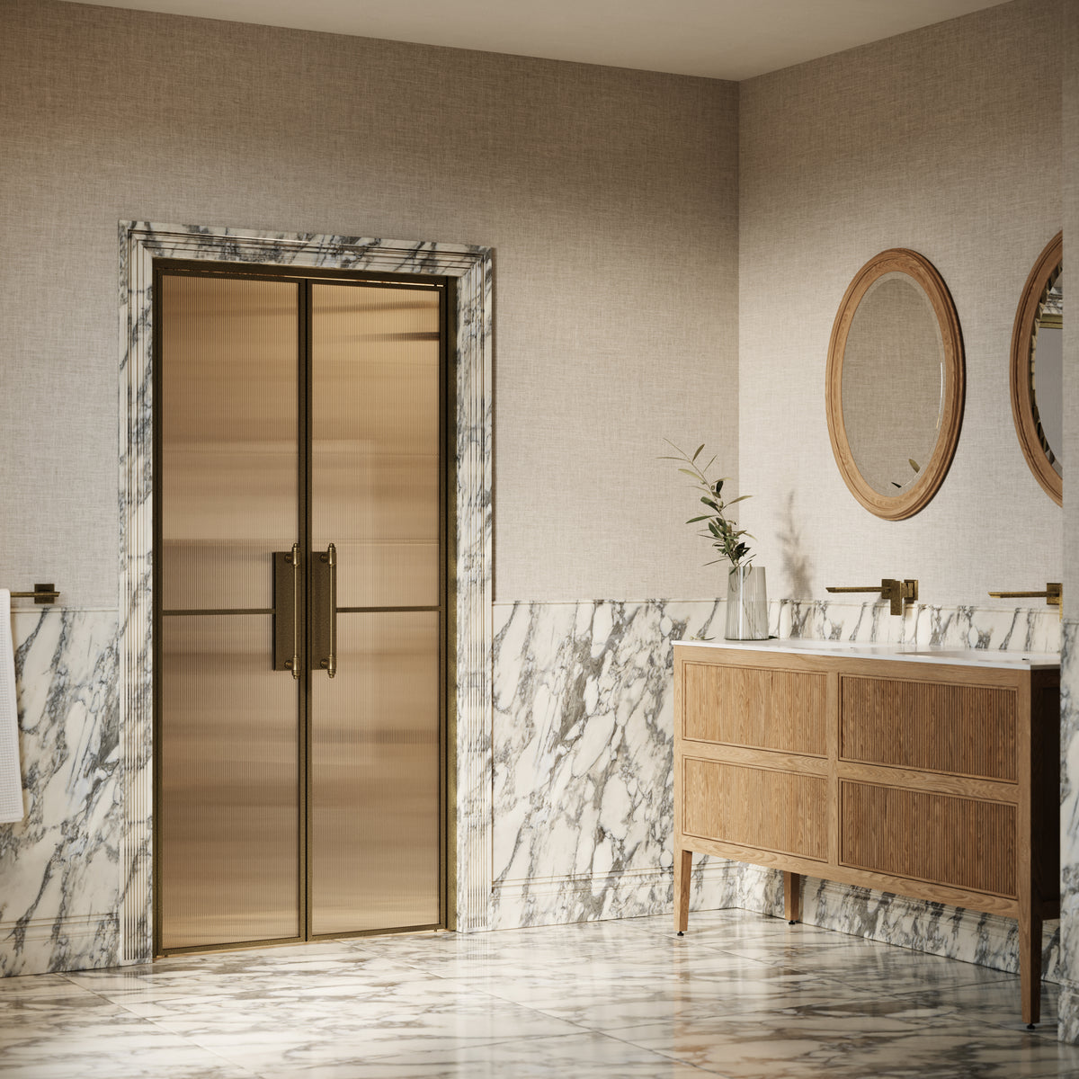 Scanalato Aged Bronze Double Fluted Shower Door - All Sizes