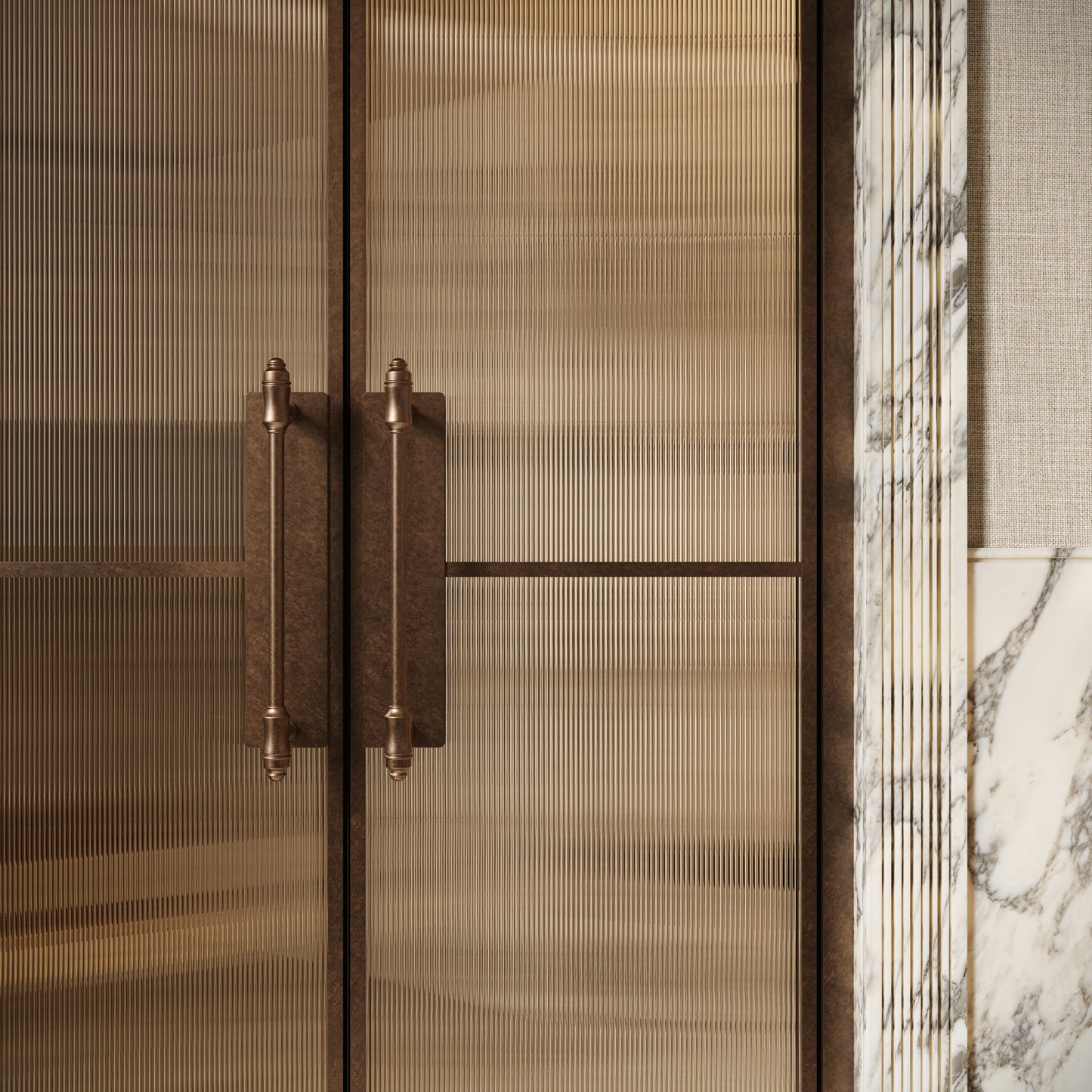 Scanalato Aged Bronze Double Fluted Shower Door - All Sizes