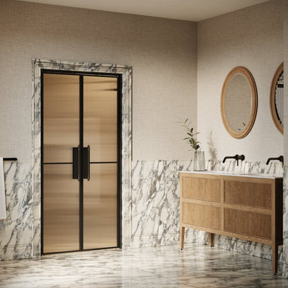 Scanalato Matte Black Double Fluted Shower Door - All Sizes