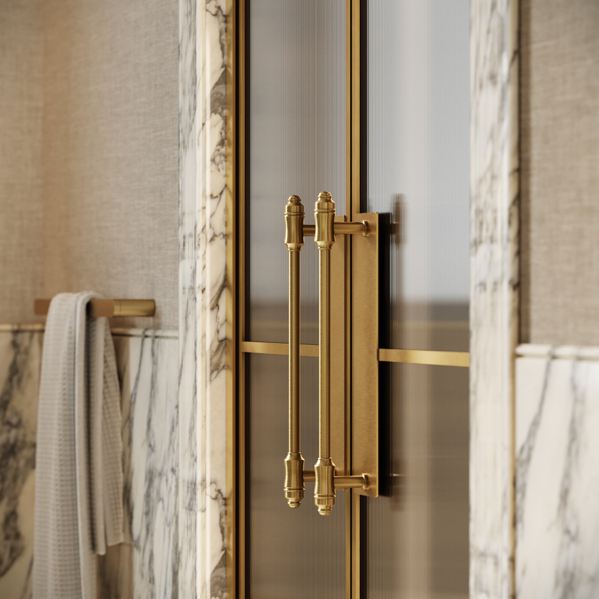Scanalato Brushed Gold Double Fluted Shower Door - All Sizes