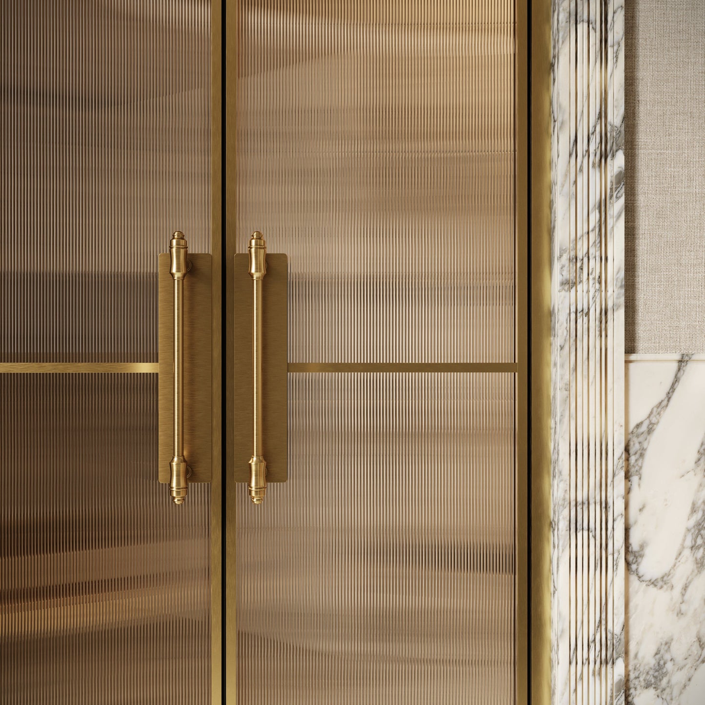 Scanalato Brushed Gold Double Fluted Shower Door - All Sizes