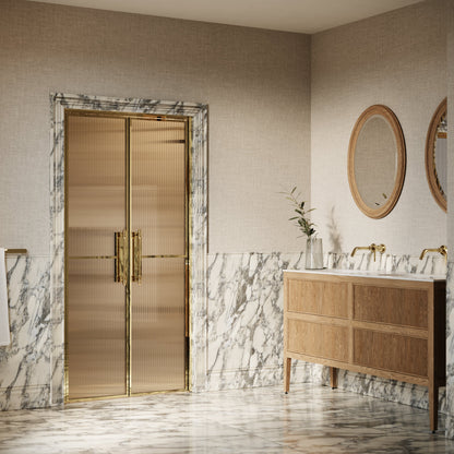 Scanalato Polished Brass Double Fluted Shower Door - All Sizes