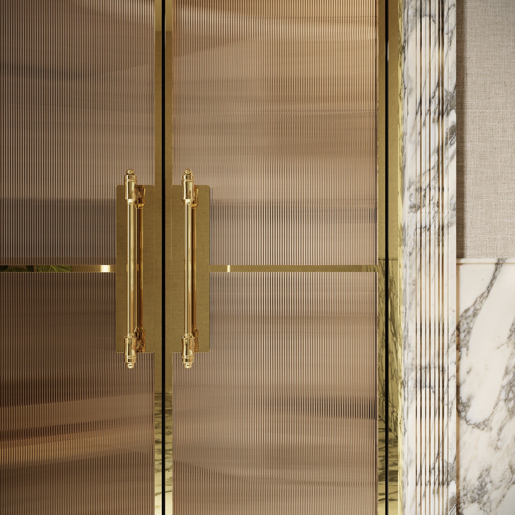 Scanalato Polished Brass Double Fluted Shower Door - All Sizes
