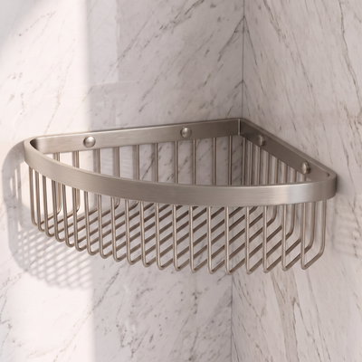 Luxe Brushed Stainless Corner Shower Storage Basket