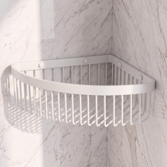 Luxe Matte White Corner Shower Storage Basket