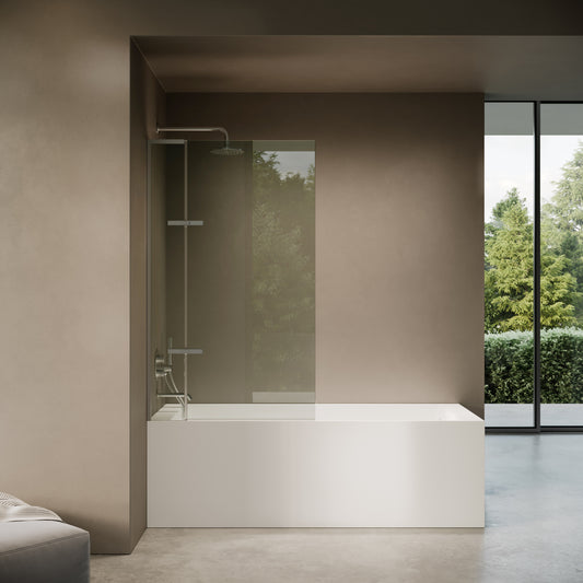 Doccia Brushed Stainless Frameless Folding Bath Shower Screen 900mm