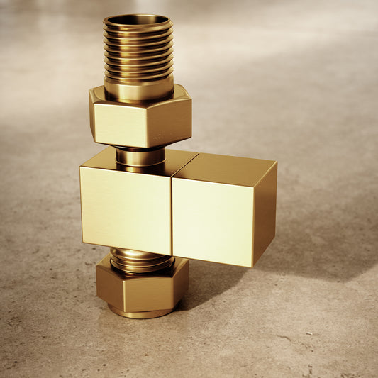 Brushed Gold Square Straight Radiator Valves
