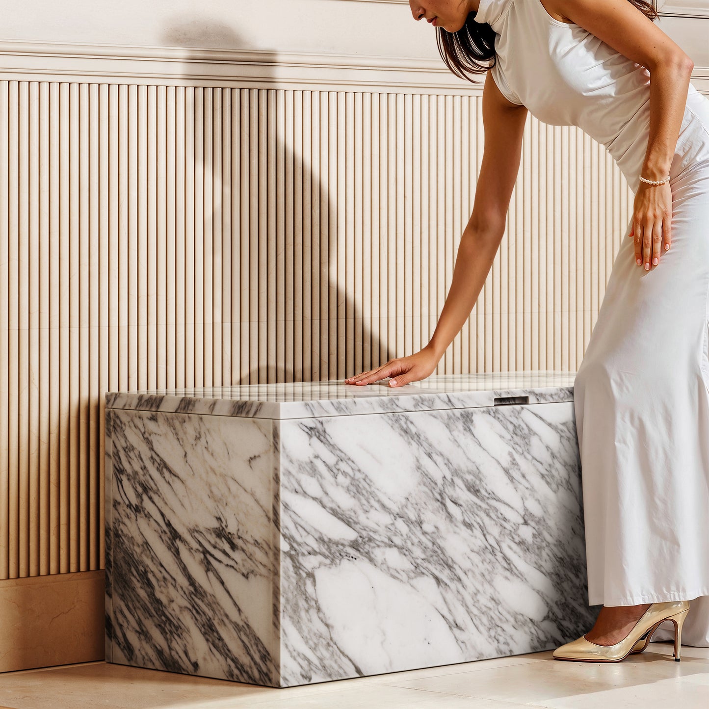 Arabescato Marble Ottoman Storage Box 1000mm