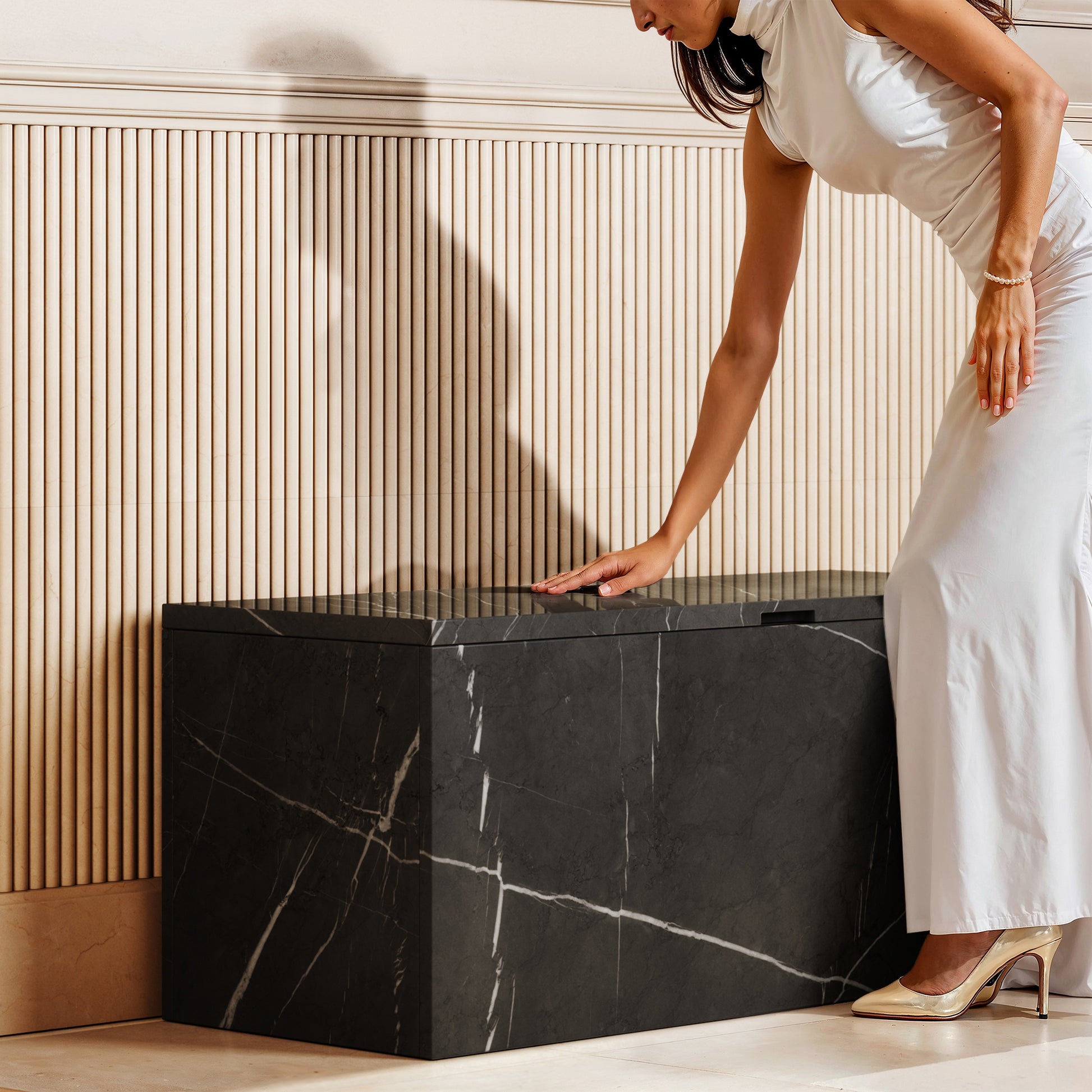 Pietra Grey Marble Ottoman Storage Box 1000mm