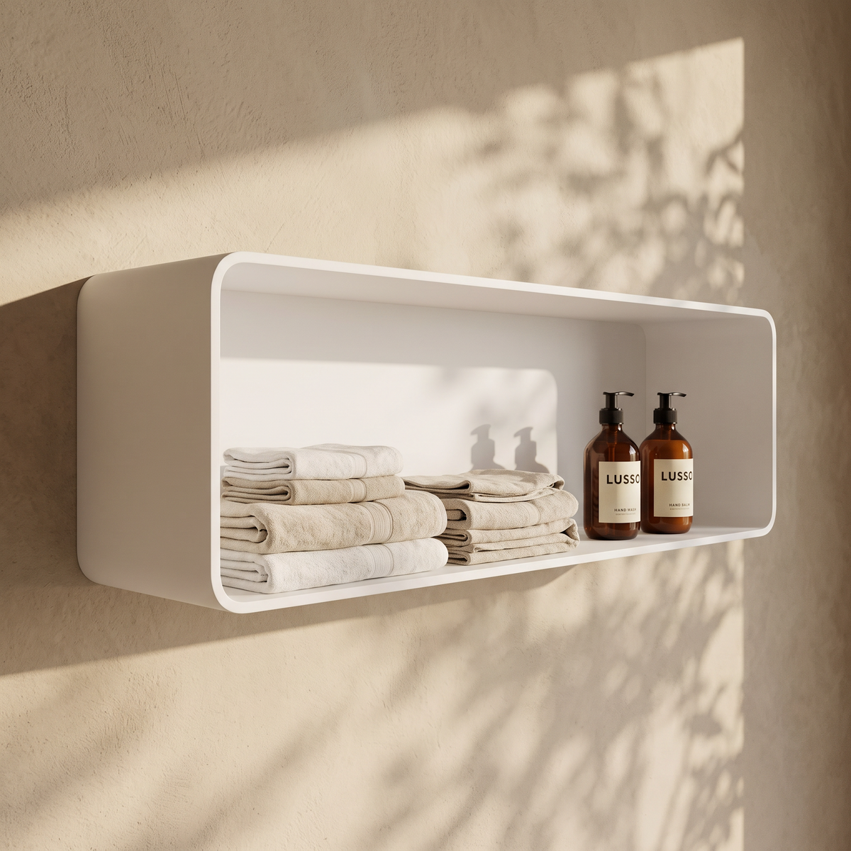 Qube Matte White Stone Curved Storage Box 900mm