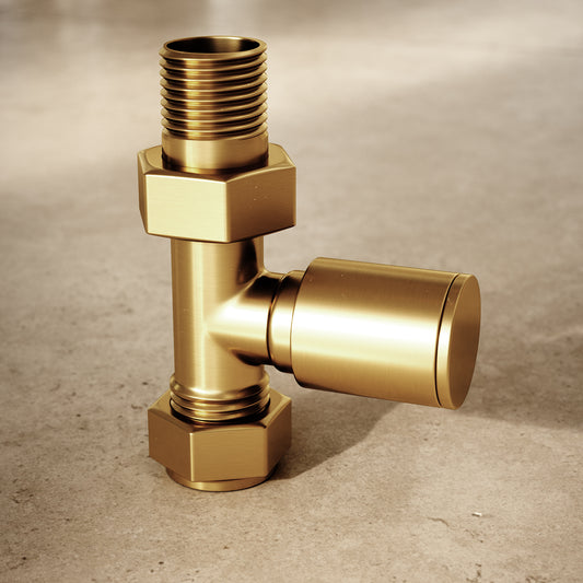 Brushed Gold Round Straight Radiator Valves
