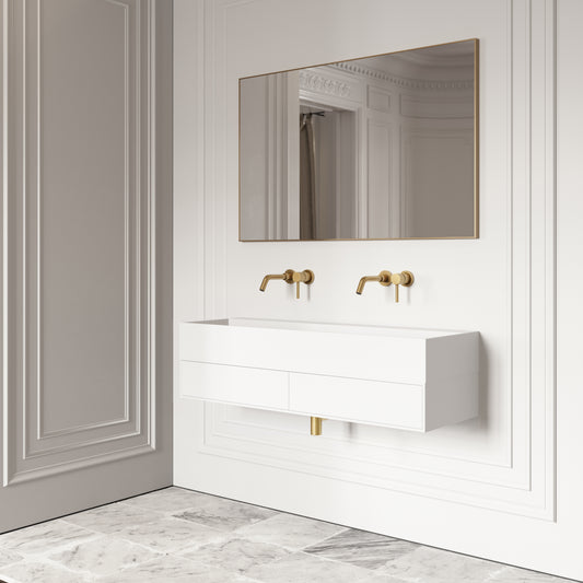 Thinn Matte White Double Vanity Unit with Stone Basin 1200mm