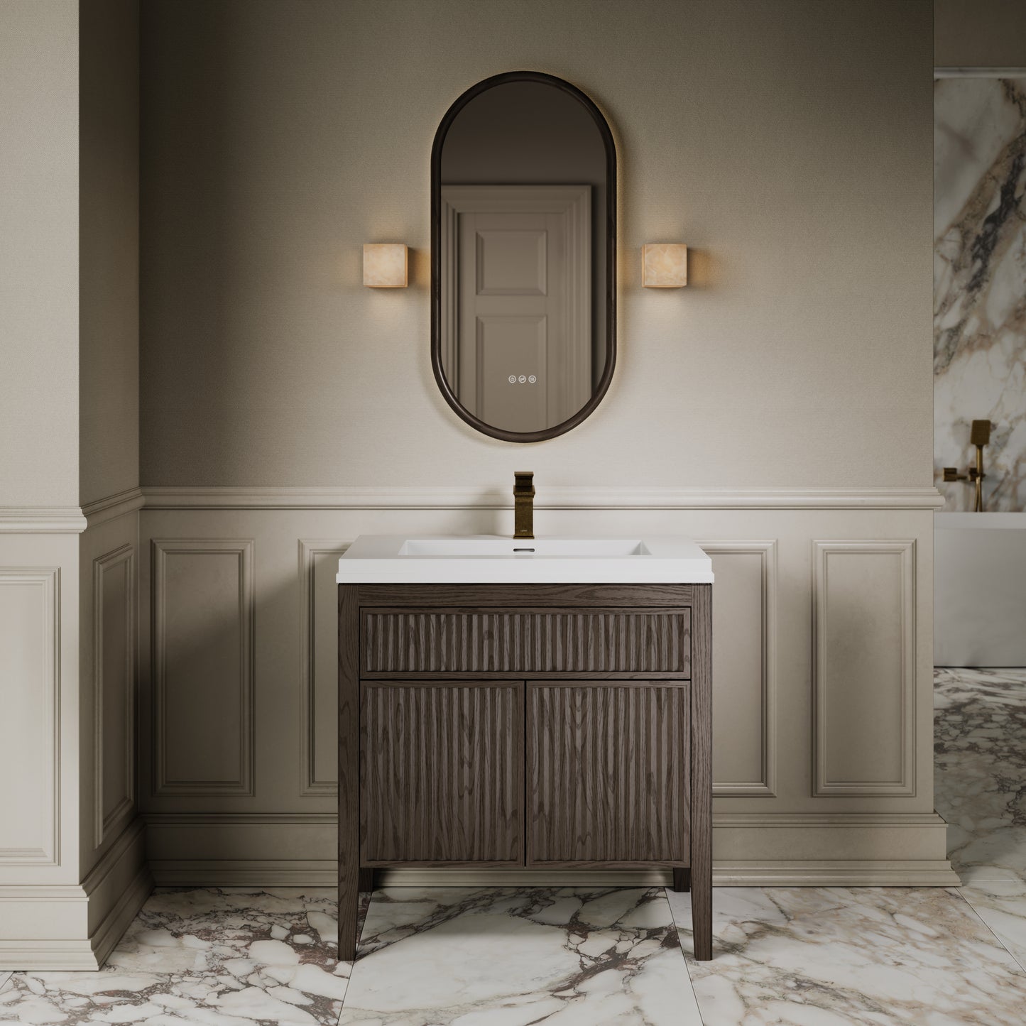 Tiffany Grey Oak Wood Grain Vanity Unit 800mm