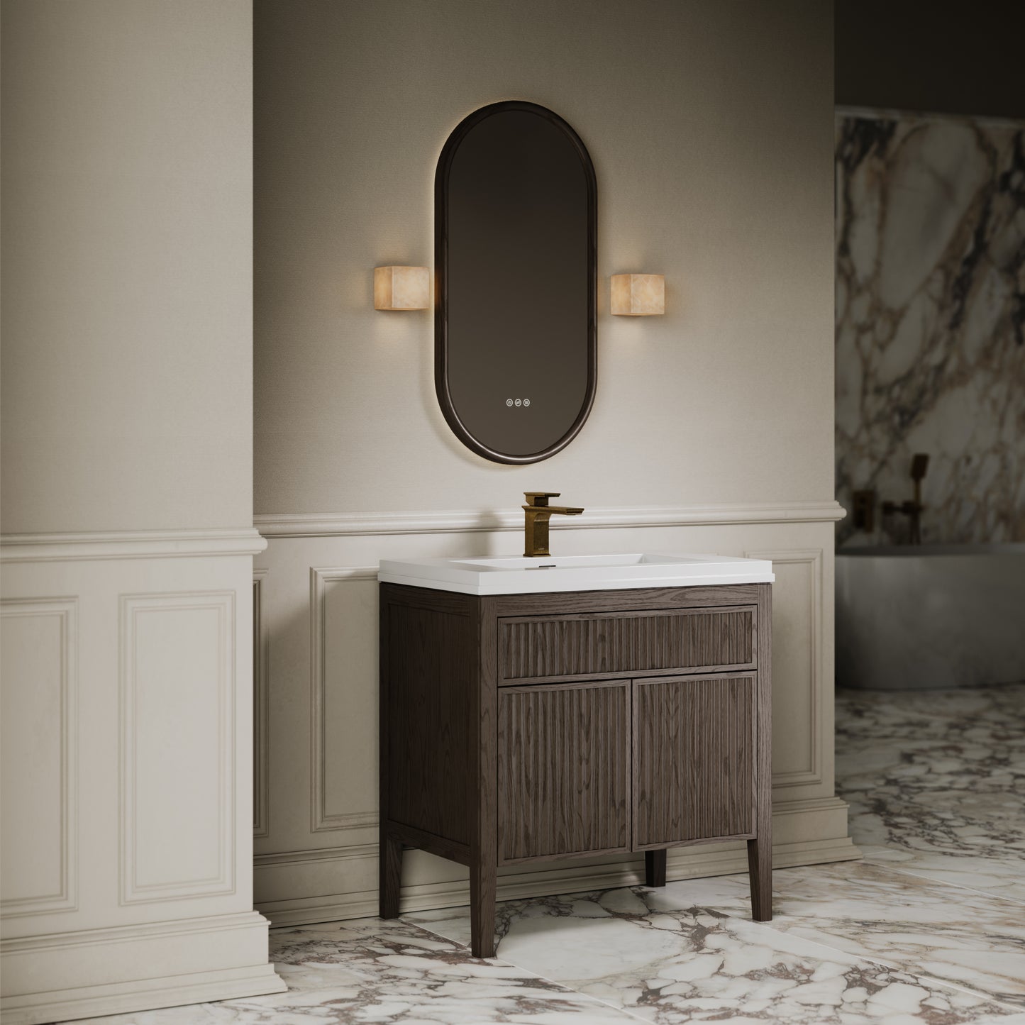 Tiffany Grey Oak Wood Grain Vanity Unit 800mm