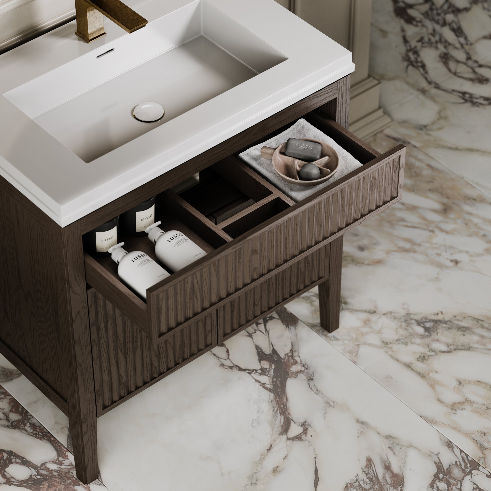 Tiffany Grey Oak Wood Grain Vanity Unit 800mm