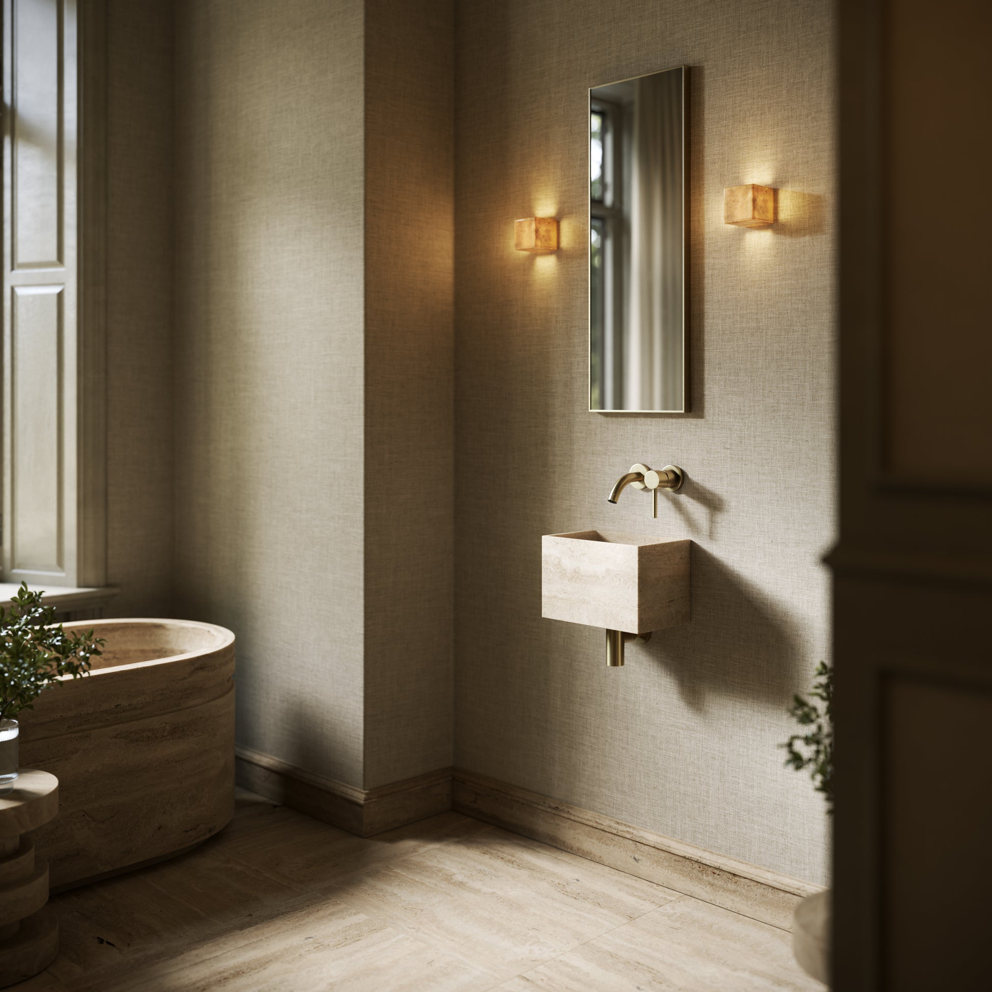 Tucci Travertine Stone Wall Hung Basin 300mm