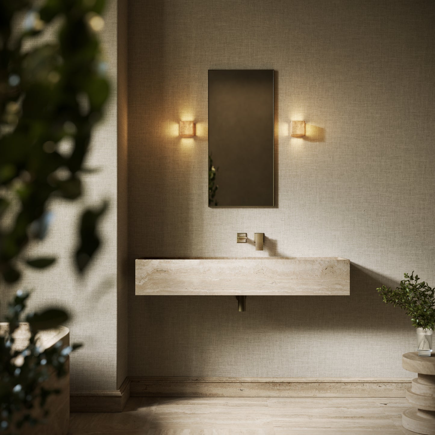 Tucci Travertine Stone Wall Hung Basin 1200mm
