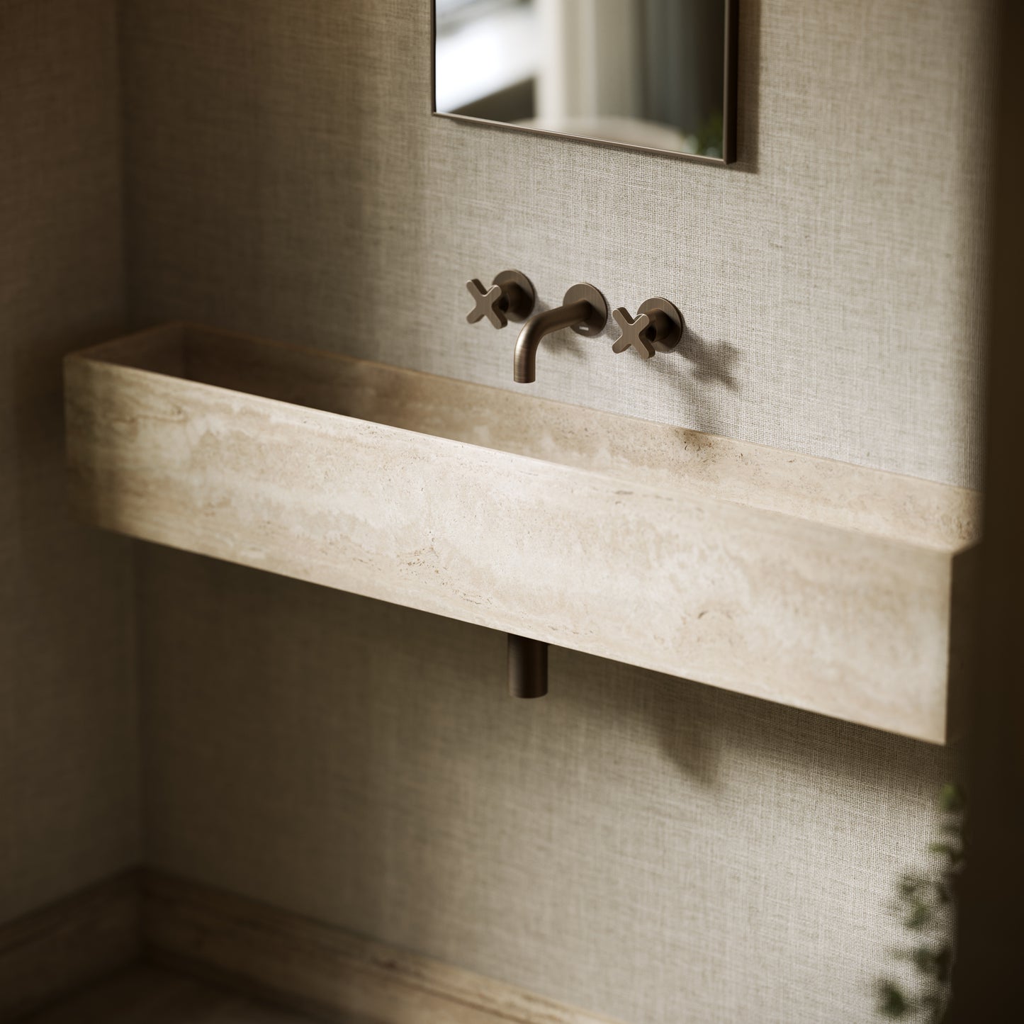 Tucci Travertine Stone Wall Hung Basin 1200mm