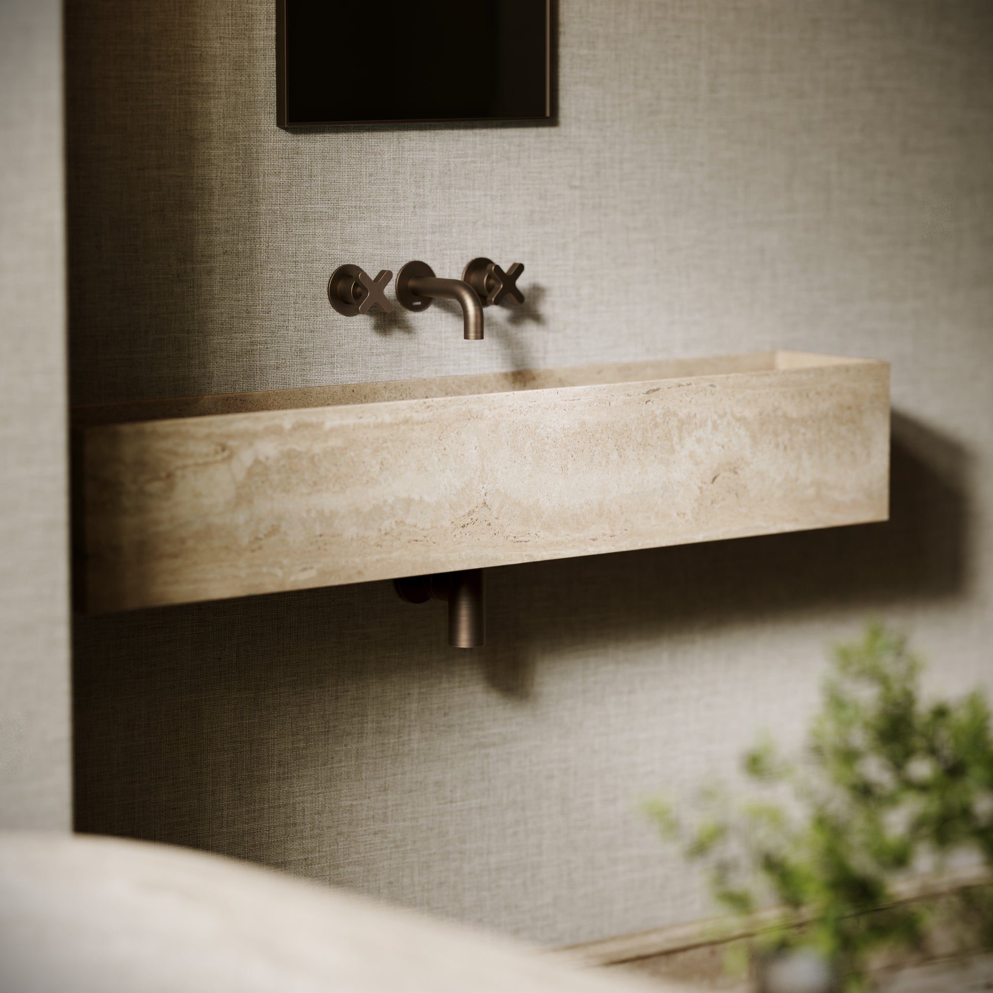 Tucci Travertine Stone Wall Hung Basin 1200mm