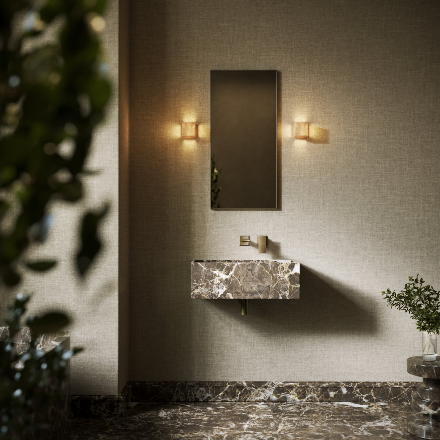 Tucci Dark Emperador Marble Wall Hung Basin 600mm