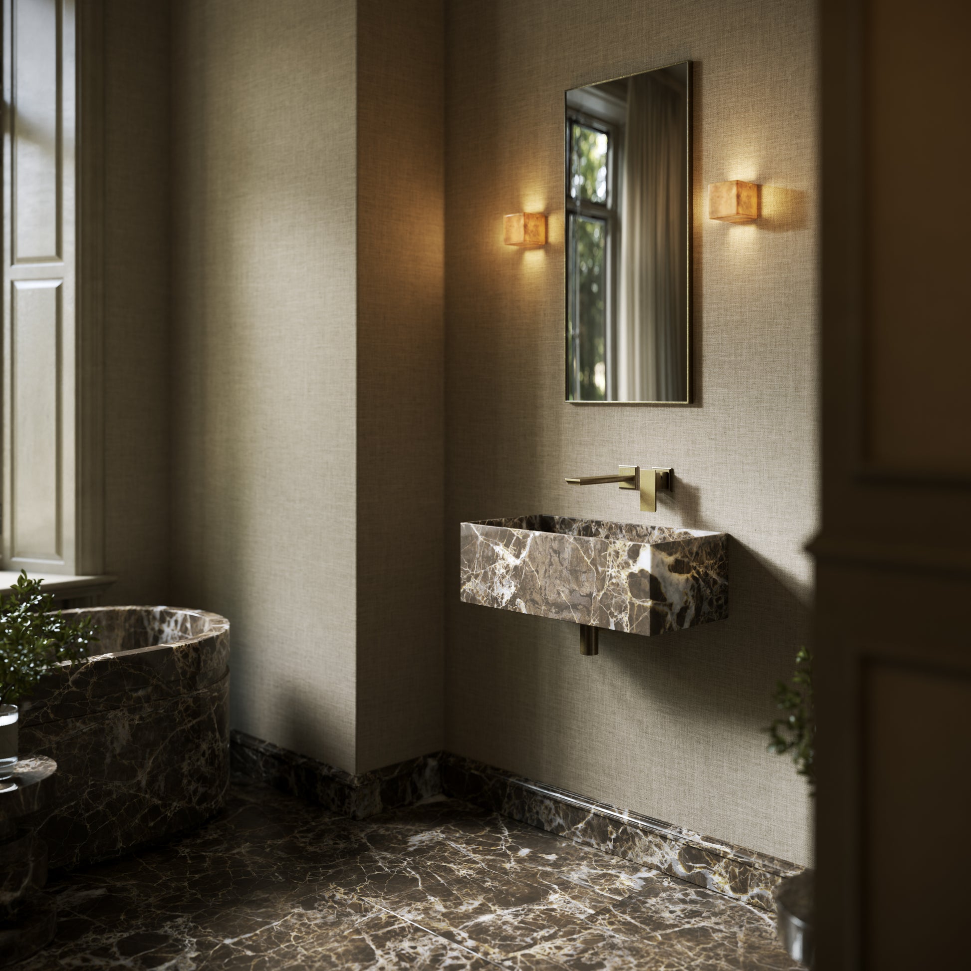 Tucci Dark Emperador Marble Wall Hung Basin 600mm