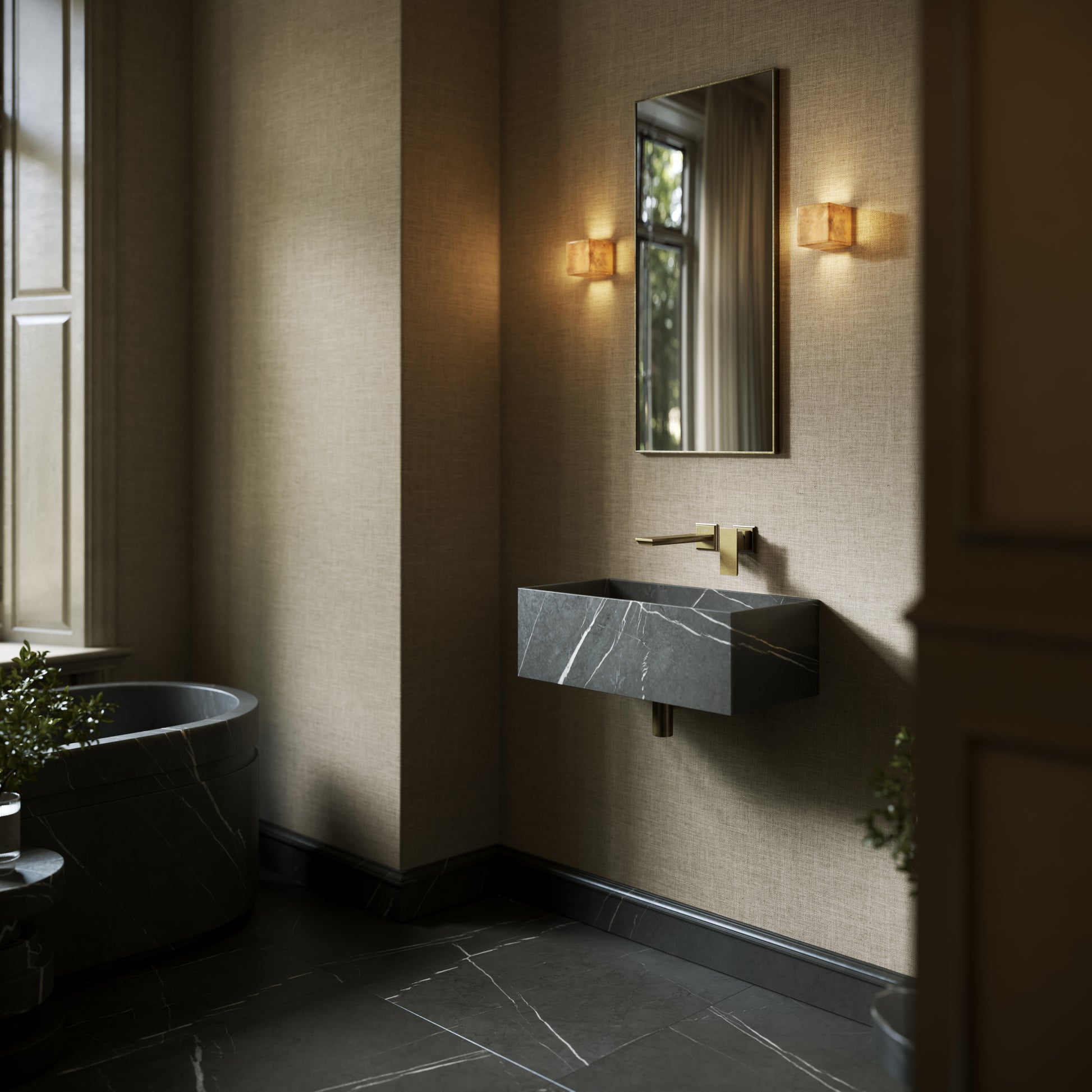 Tucci Pietra Grey Marble Wall Hung Basin 600mm
