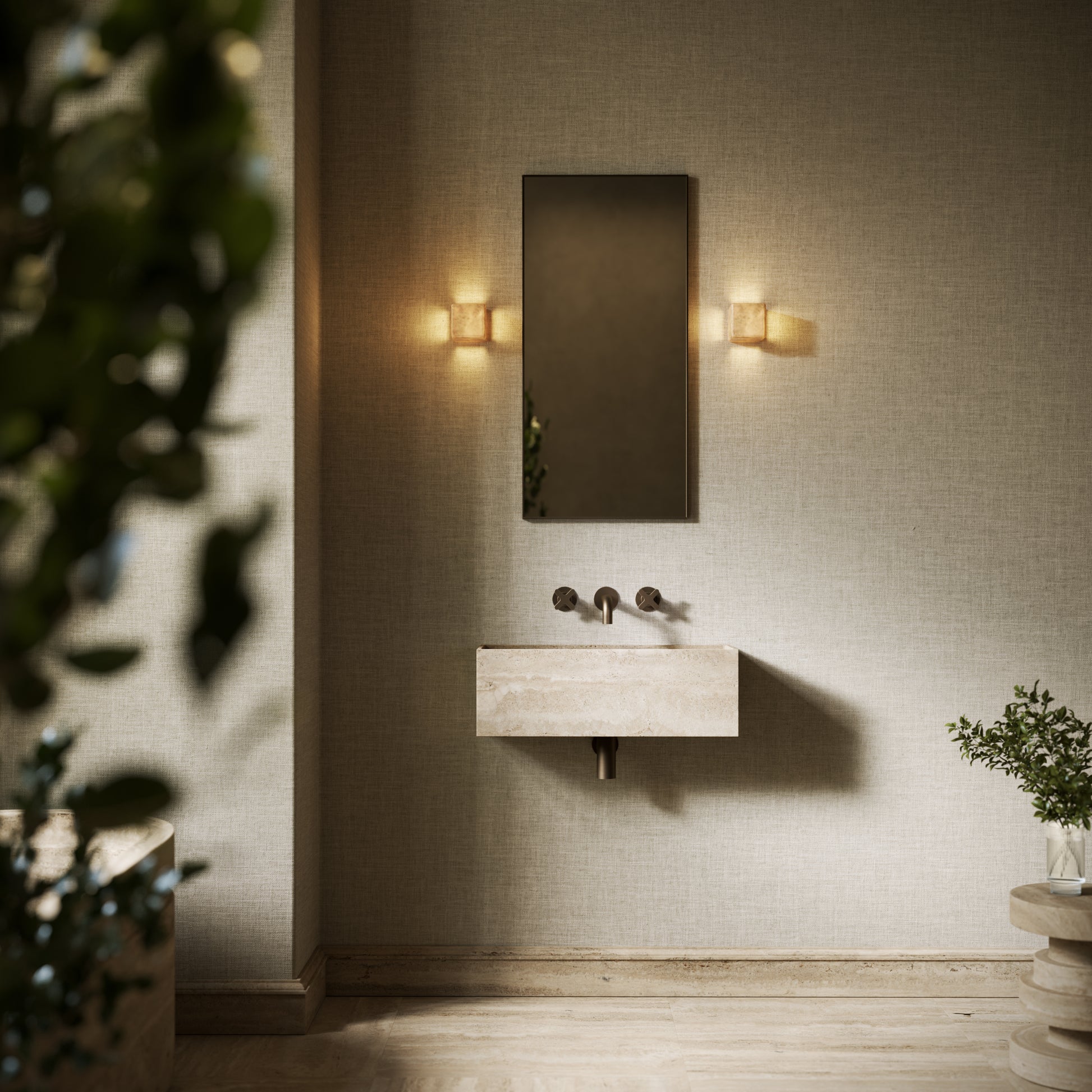 Tucci Travertine Stone Wall Hung Basin 600mm