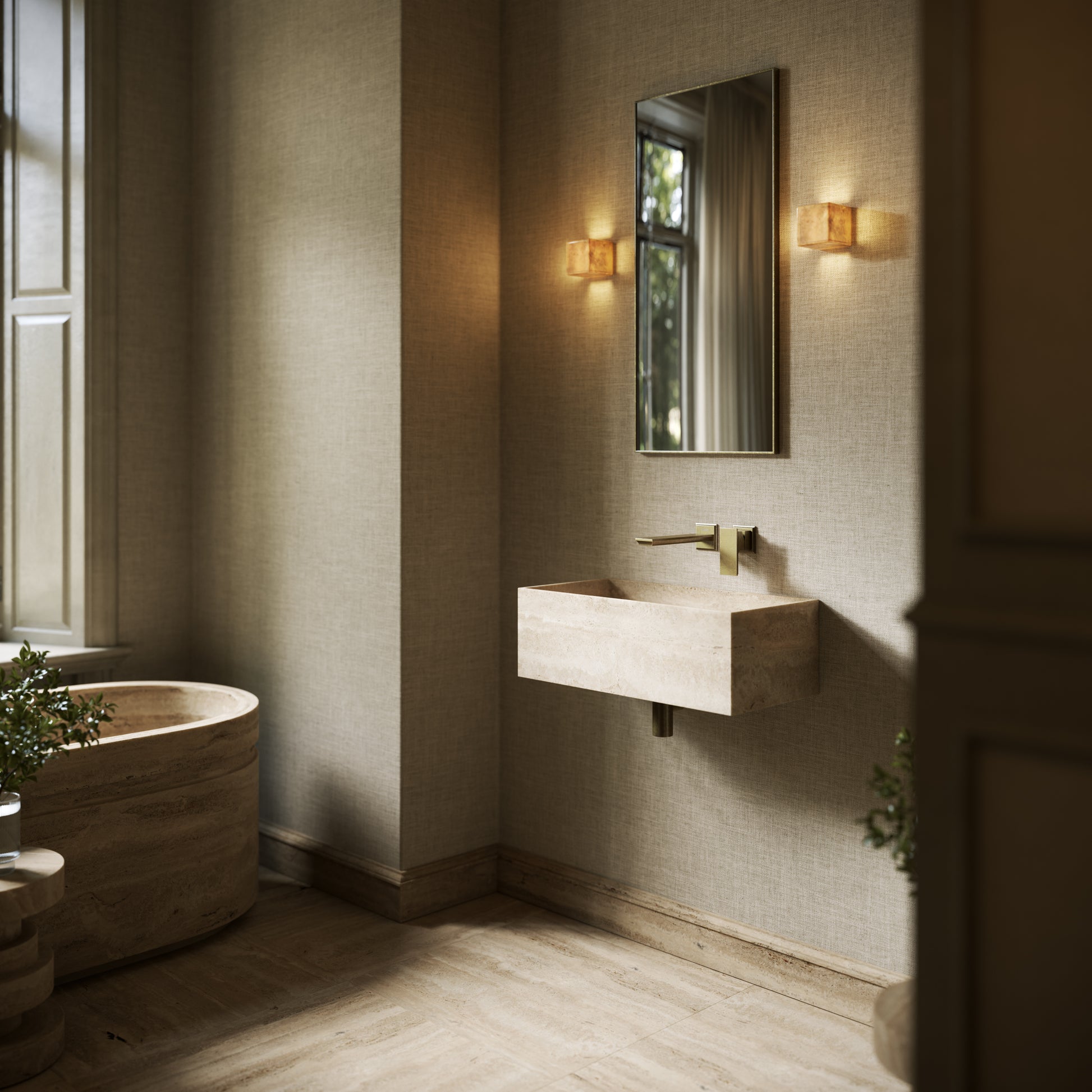 Tucci Travertine Stone Wall Hung Basin 600mm