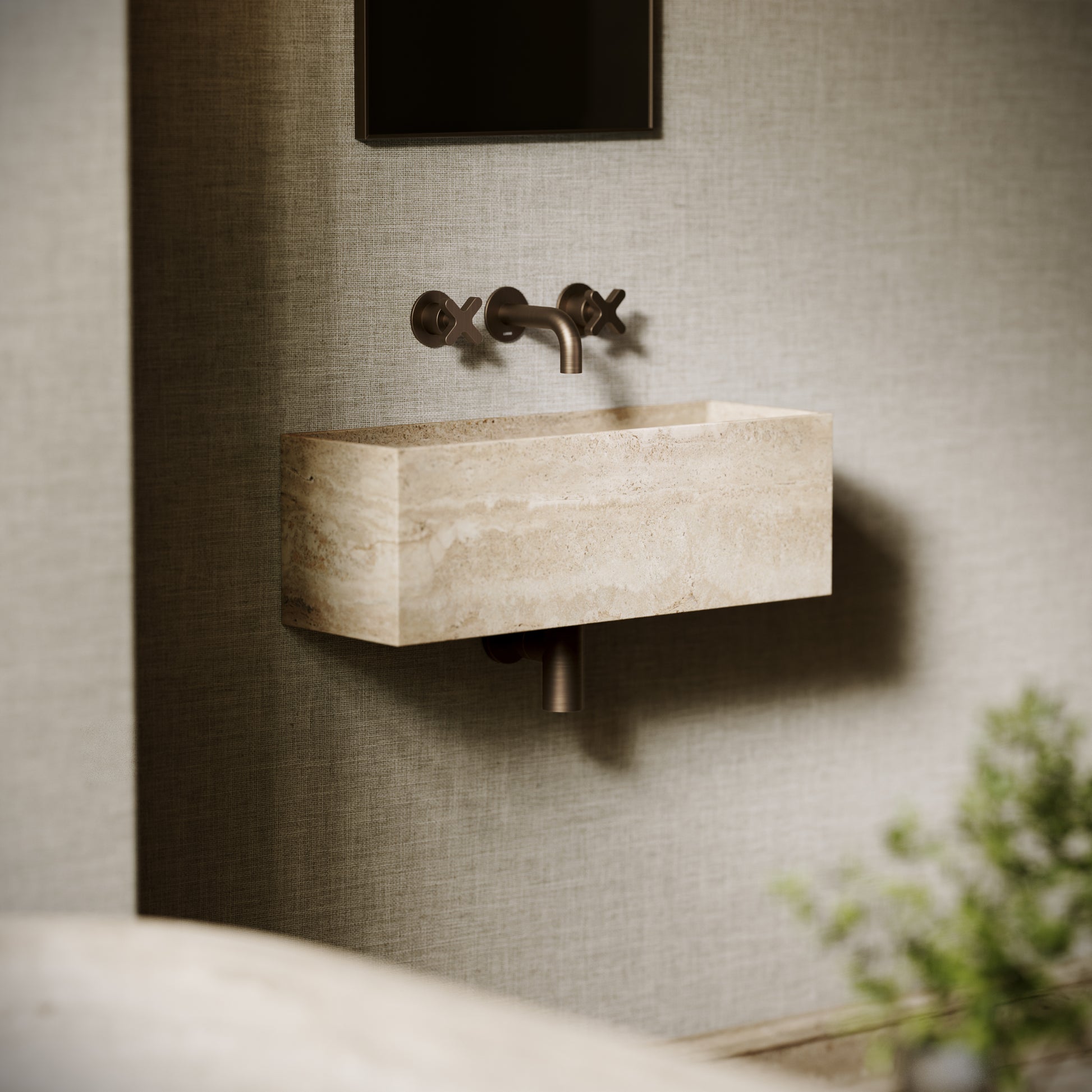 Tucci Travertine Stone Wall Hung Basin 600mm