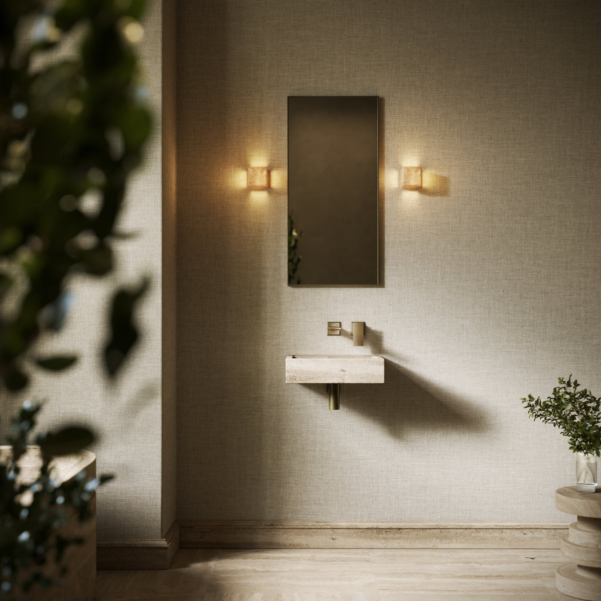 Via Travertine Stone Wall Hung Basin 400mm