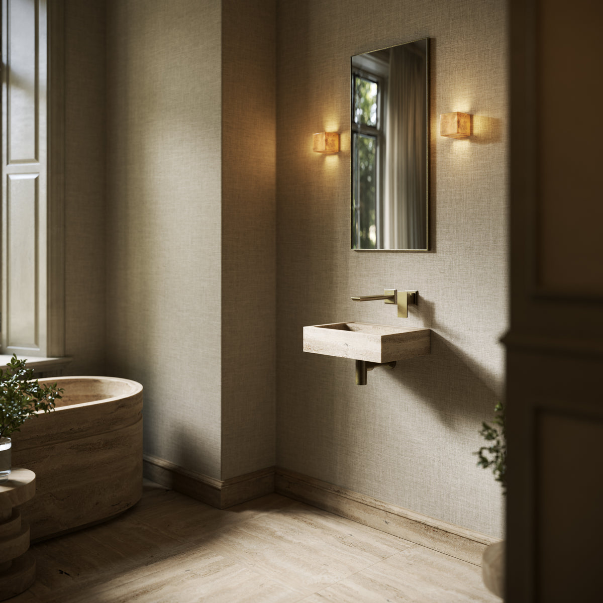 Via Travertine Stone Wall Hung Basin 400mm